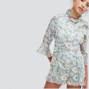 PrettyLittleThing High Neck Floral Romper (NWOT)